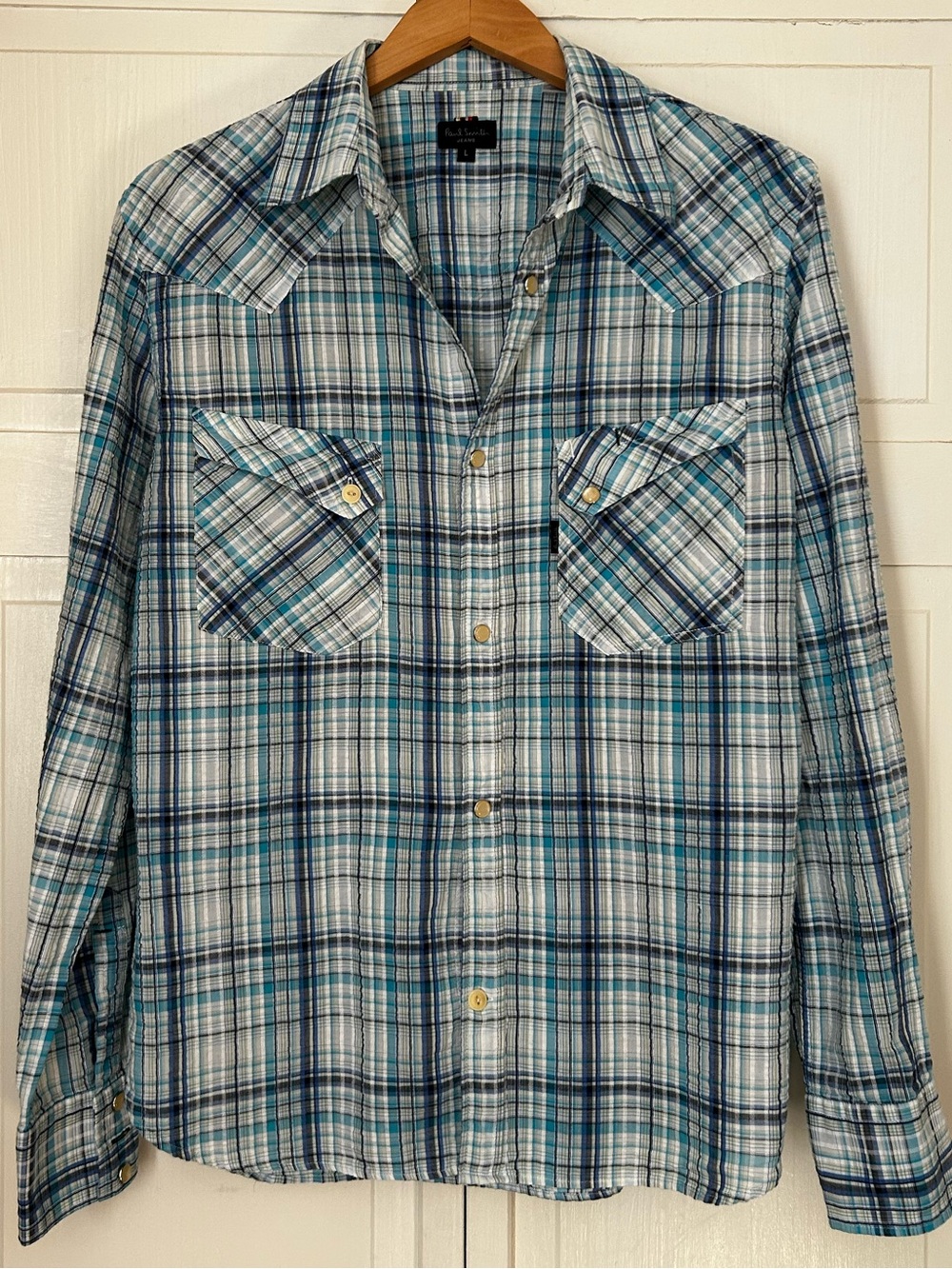 Paul Smith Jeans Mens Size L Long Sleeve Pearl Snap Button Down Plaid Shirt - Picture 2 of 16